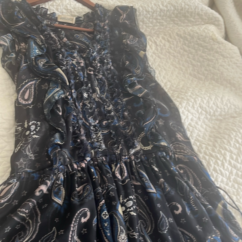 Fall /Winter Dress Black With Blue Pattern , Silk , Barely Worn